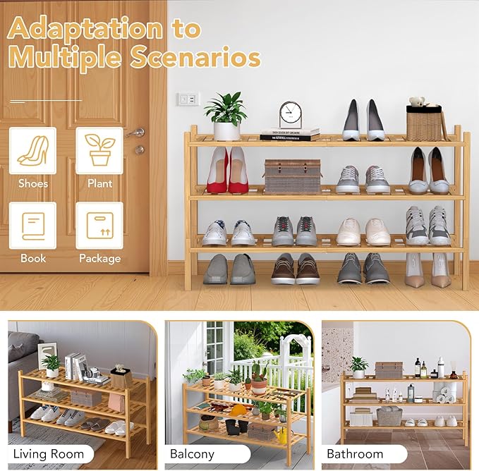 Haddockway Long 3 Tier Bamboo Shoe Rack Storage Organizer, Small Space - Image 7