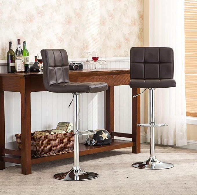 Roundhill Furniture 2 Swivel Elegant PU Leather Modern Adjustable Hydraulic - Image 2