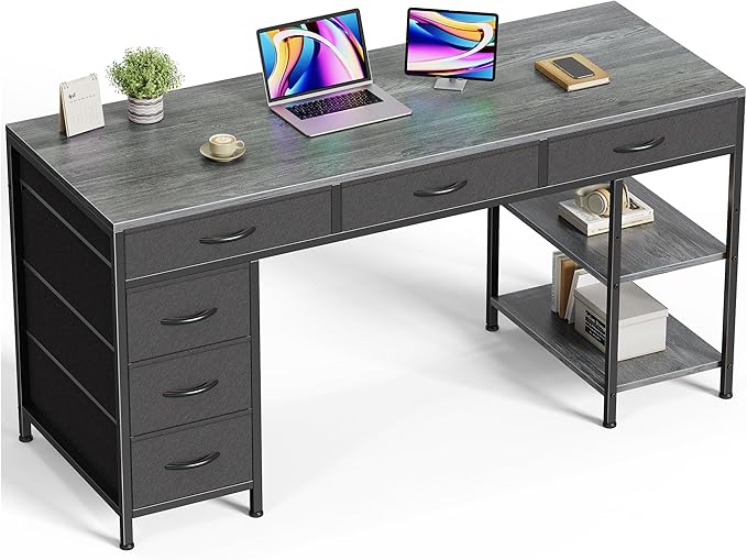 Huuger Computer Desk with 6 Drawers, 47 Inch Office Desk with Shelves, by Huuger