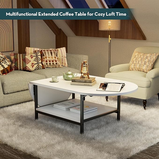 SAYGOER Modern Coffee Table White Extended Coffee Tables - Image 6
