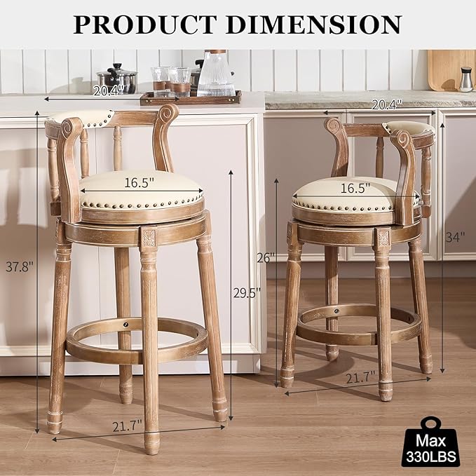 CozyRain Bar Stools Modern Swivel Barstools, Kitchen Counter Genuine Leather - Image 3
