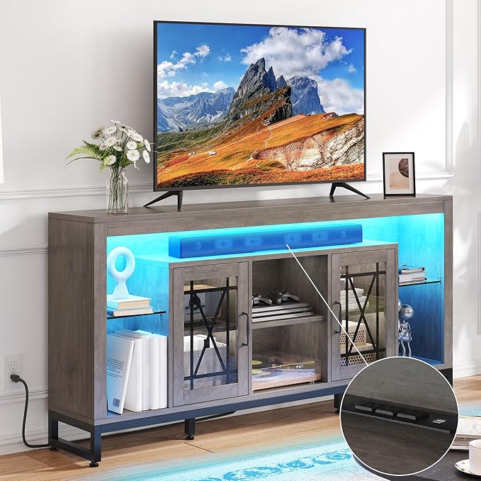 YITAHOME 33.5'' Tall TV Stand for 75 inch TV, LED Entertainment Center - Image 5