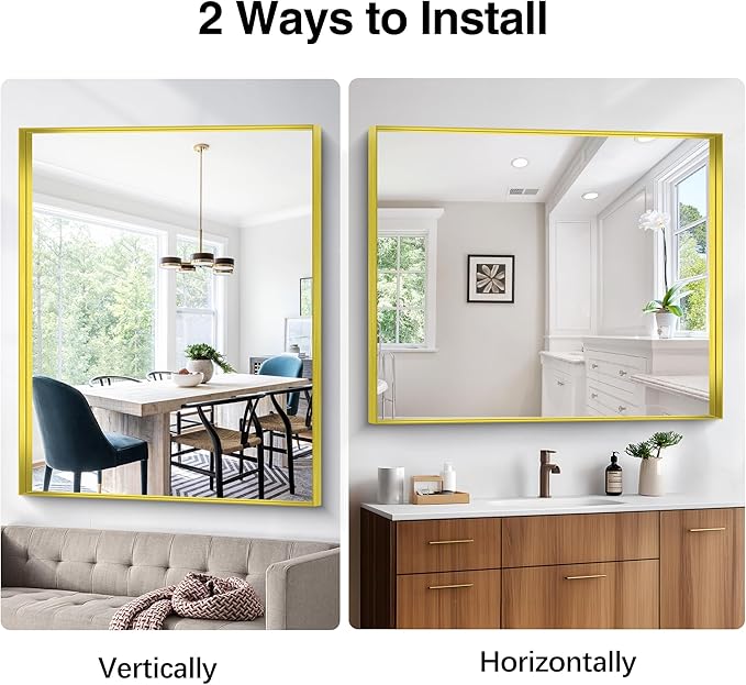 Gold Bathroom Mirror, 40x48 Inch Rectangular Framed Mirror, Large Wall Mounted - Image 8