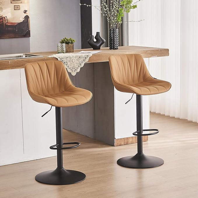 YOUNIKE Saffron Bar Stools Set of 2, Tan Swivel Barstools by YOUNIKE