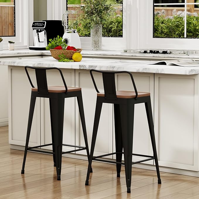 WENTMENT Bar Stools Set of 2 Counter Height Metal Barstools - Image 5