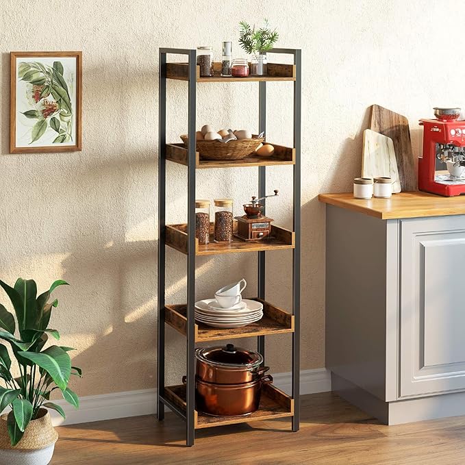 Rolanstar Bookshelf, 5-Tier Storage Rack, Narrow Corner Bookshelf, Display - Image 2