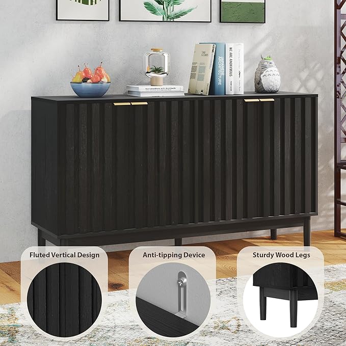 Fluted Cabinet with Storage, Small Buffet Cabinet Sideborad with Door, Kitchen - Image 6