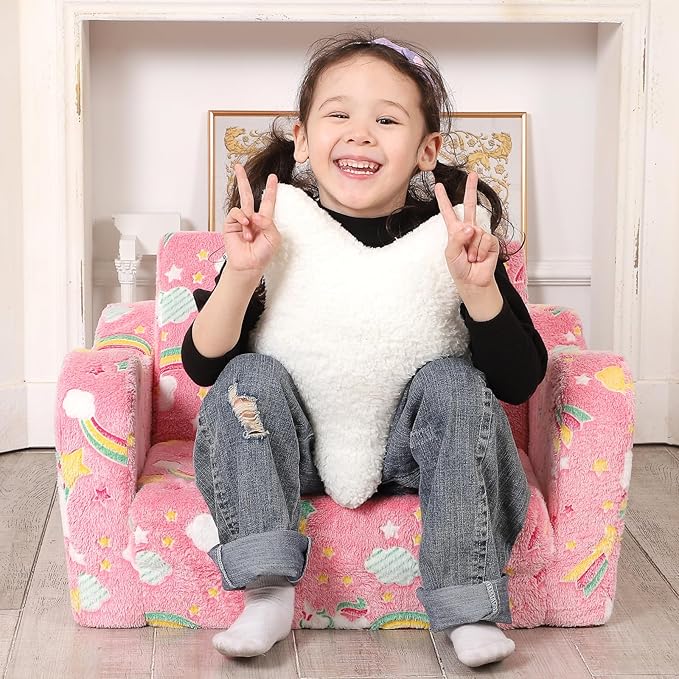 Unicorn Glow in The Dark Toddler Couch, 2-in-1 Toddler Soft Couch Fold Out - Image 4