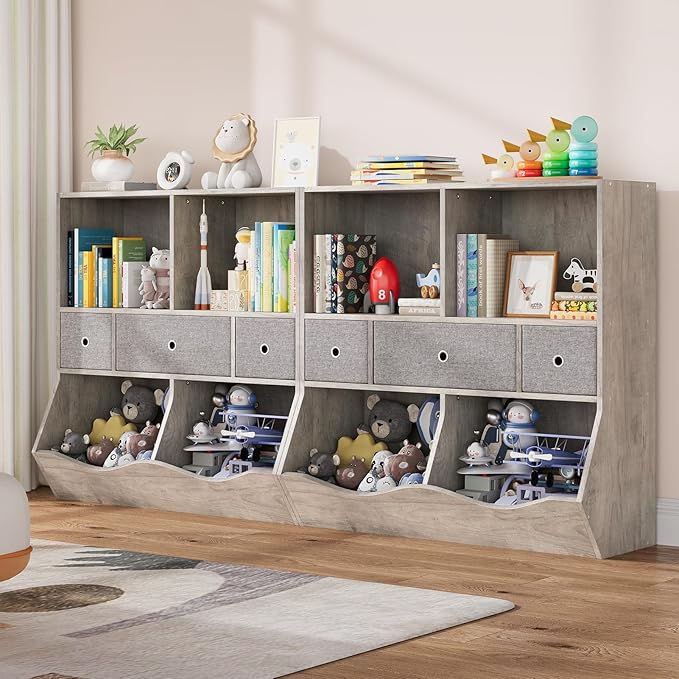 IDEALHOUSE 7-Cubby Large Kids Toy Storage Organizer, Children Wood Bookcase and by IDEALHOUSE