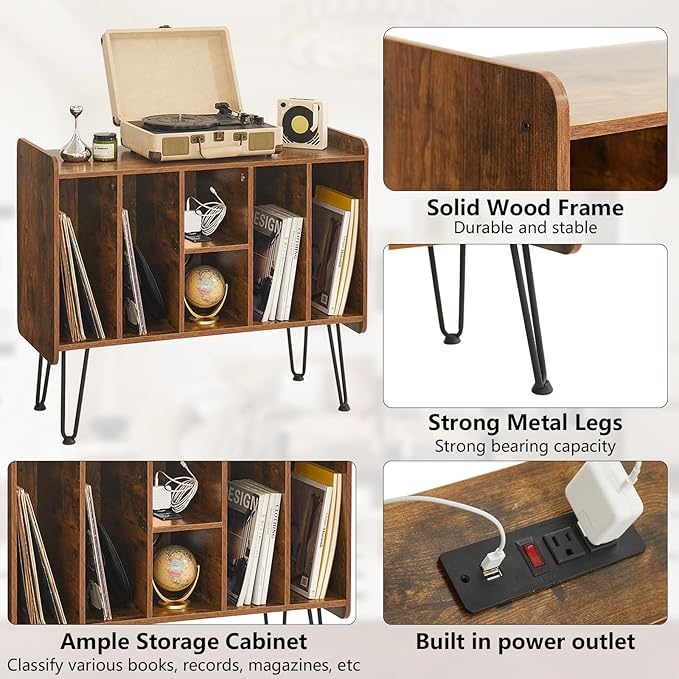 Large Brown Record Player Stand - Image 5