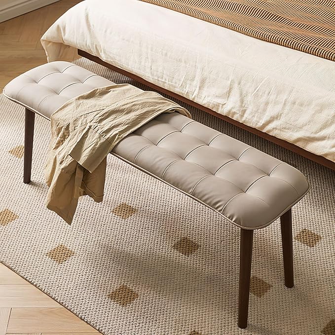 Entryway Bench, Solid Wood Dining Bench, Midcentury End of Bed Bench - Image 8