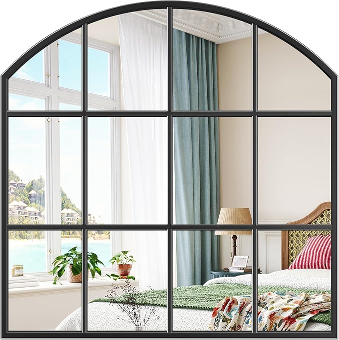 Wide Window Mirror, Rustic Windowpane Mirrors Large Grid by Brauthon