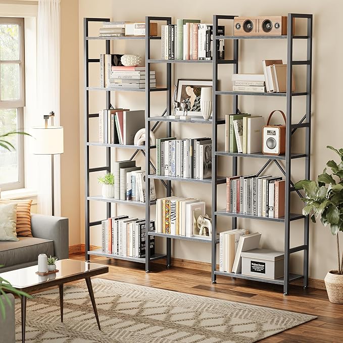 SUPERJARE Triple 5 Tier Bookshelf, Bookcase - Image 5