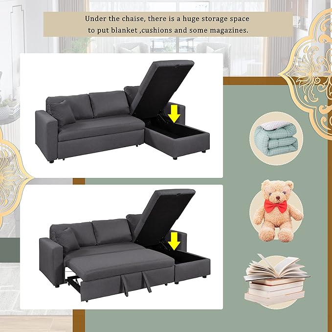 87.4 Inch L Shape Sleeper Sectional Sofa - Image 7