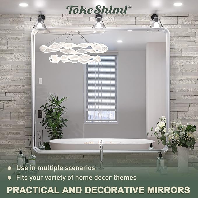 TokeShimi 36 x 36 Inch Wall Mirror Brushed Silver Bathroom Vanity Mirror - Image 8