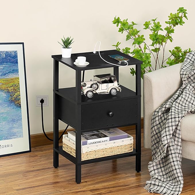 Lerliuo Nightstand with Charging Station and USB Ports, 3-Tier Storage End - Image 5