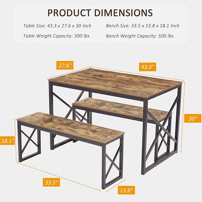 VECELO Kitchen Table with 2 Benches - Image 2