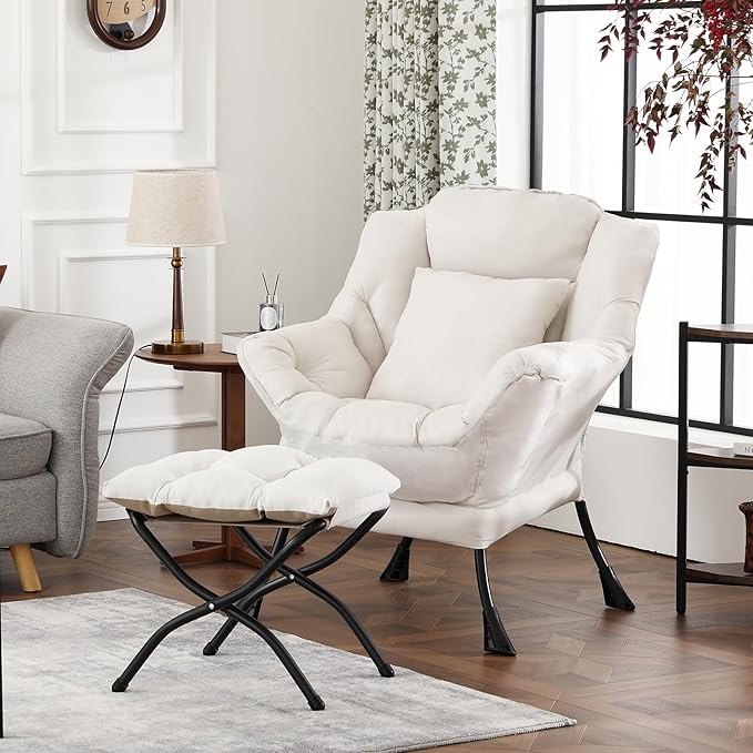 Lazy Chair with Ottoman, Modern Large Accent Lounge Chair with a Pillow - Image 4