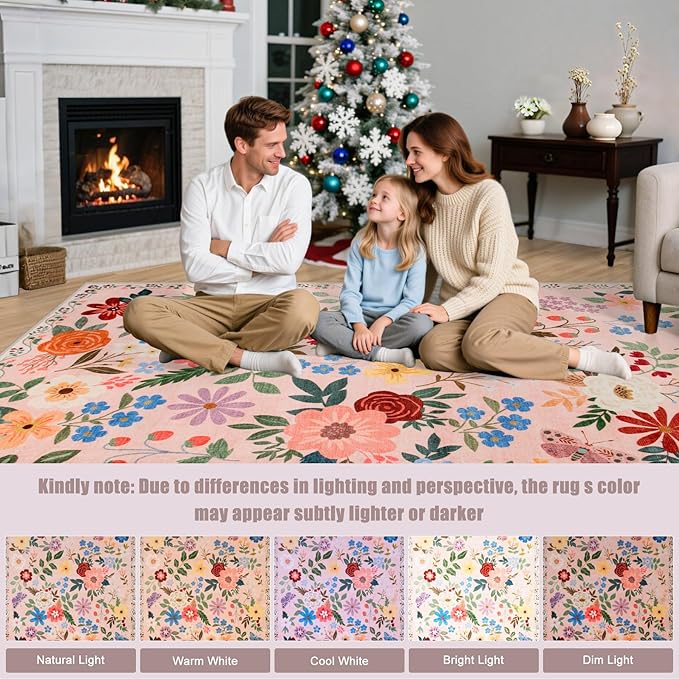 8x10 Area Rugs for Living Room: Floral Washable Rug Vintage Large Soft Boho - Image 9