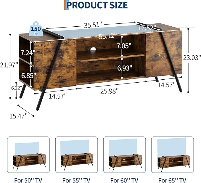 GAOMON TV Stand for 65 60 55 50 Inch TV, Industrial Media Console Table for - Image 2
