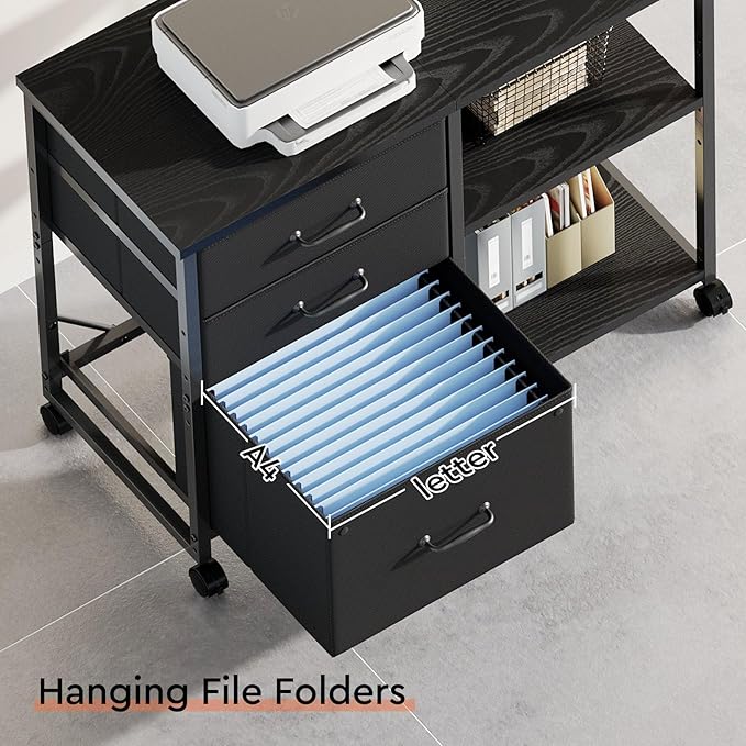 3 Drawer File Cabinet with Wheels Rolling Printer Stand with Open Storage Shelf - Image 7