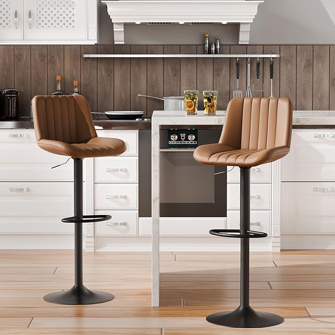 Shintenchi Swivel Bar Stools Set of 2, Adjustable Faux Leather Upholstered by Shintenchi
