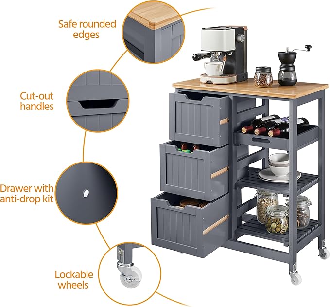Yaheetech Kitchen Island Cart on Wheels - Image 5