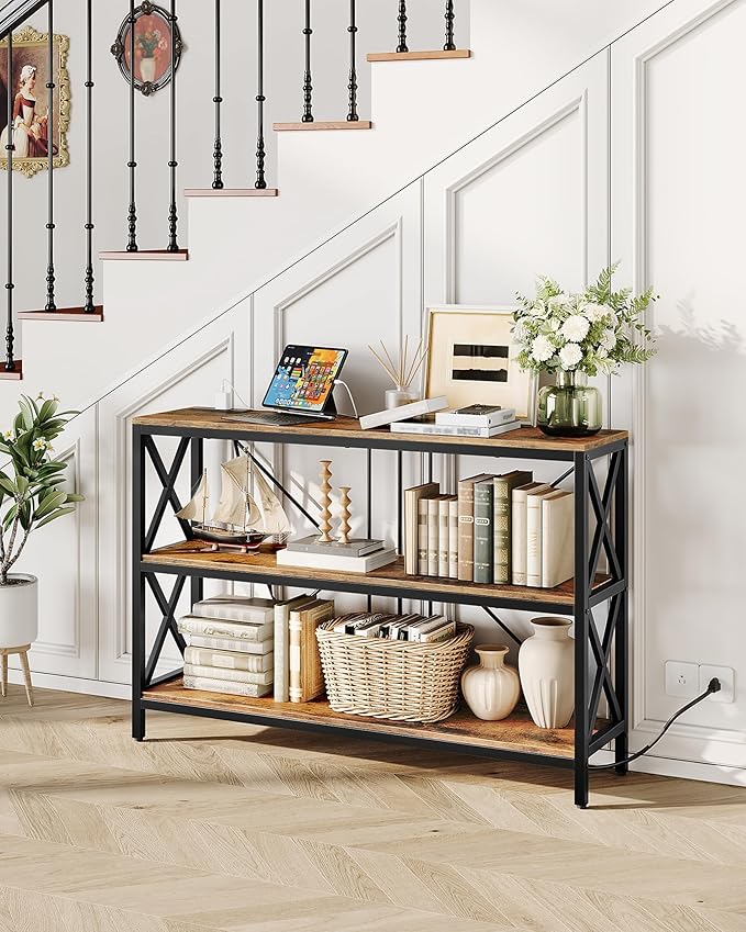 47.2" Console Table with Charging Station, 3-Tier Entryway Table, Industrial - Image 2