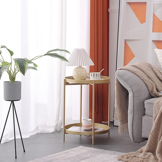Tiita 2 Pack Round End Table Mental Side Table Nightstand/Small Wood Tables - Image 7