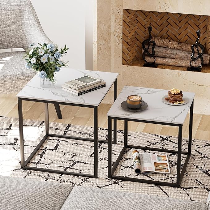 Garden 4 you Coffee Table Set of 2, Modern Faux Marble Nesting Table, Metal by Garden4you