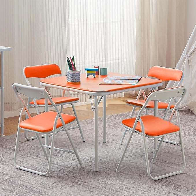 VECELO Kids Folding Activity Table and Chairs 5 Pcs Set, - Image 2