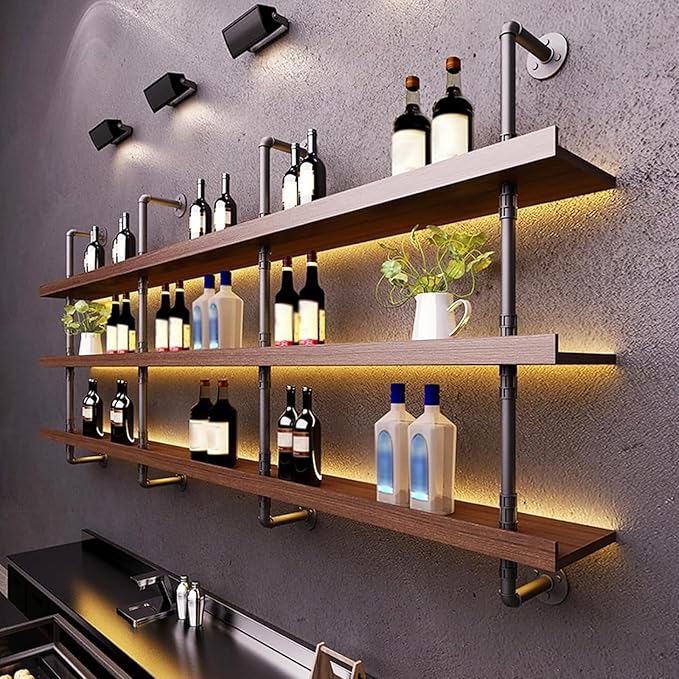 55.1in Large Wine Rack with LED Light Solid Wood Wall Mounted Wine Rack by Dawselod