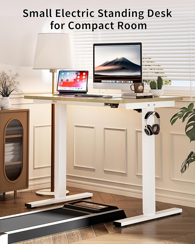 Okin Small Electric Standing Desk, Oak Sit to Stand Computer Workstation - Image 3
