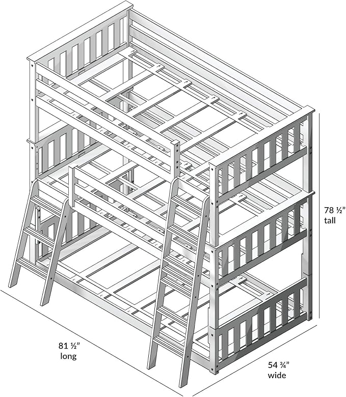 Max & Lily Triple Twin Bunk Bed, Solid Wood Bed Frame - Image 2