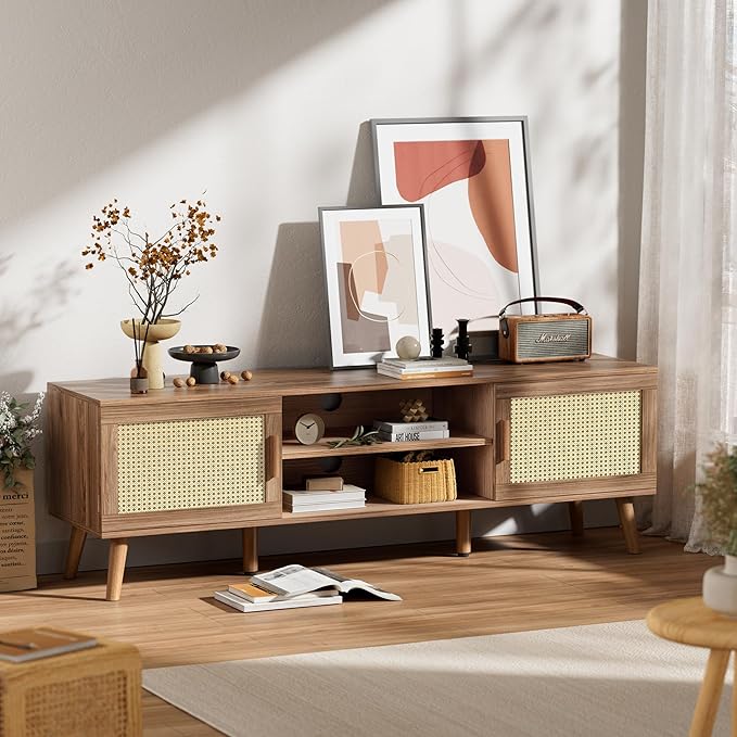 SUPERJARE Boho TV Stand for 65 Inch TV, Entertainment Center - Image 5