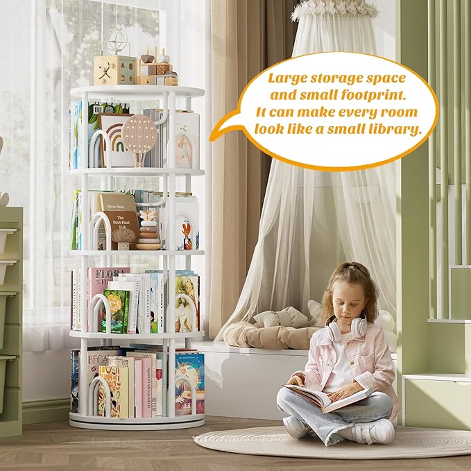 Aheaplus 4 Tier Rotating Bookshelf Tower, 360 Display Spinning Bookcase - Image 4