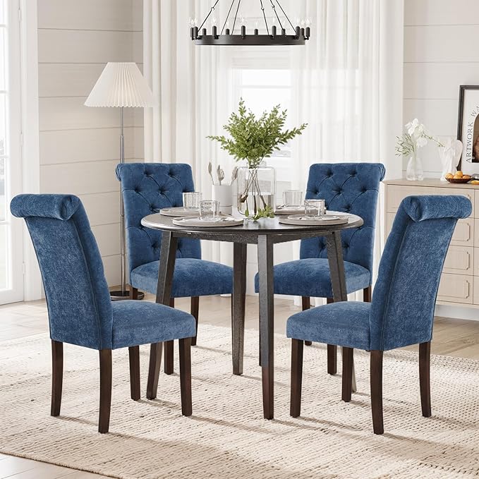 COLAMY Button Tufted Dining Chairs Set of 6, Parsons Upholstered Fabric Dining - Image 2