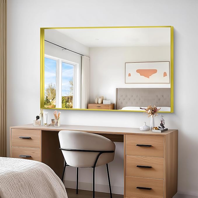 Gold Bathroom Mirror, 36x55 Inch Rectangular Deep Frame Mirror, Large Wall - Image 8