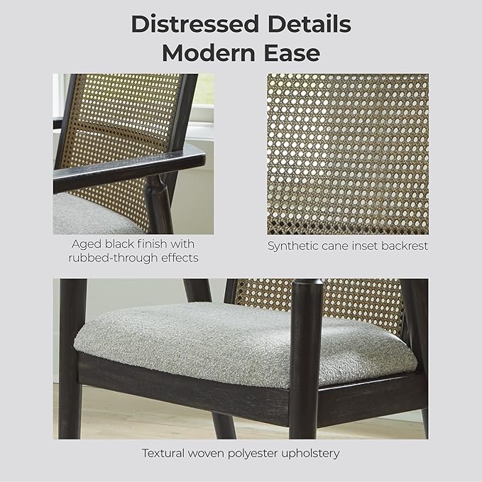 Signature Design by Ashley Galliden Rustic Solid Wood Upholstered Dining Arm - Image 5