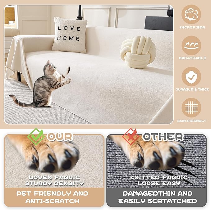 MYSKY HOME White Couch Cover for Dogs Washable Pet Couch Cover Furniture - Image 2