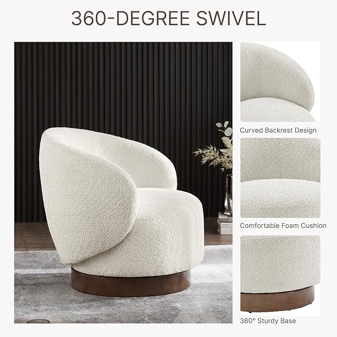 Swivel Accent Chair Round Barrel Armchair Upholstered Performance Fabric - Image 4