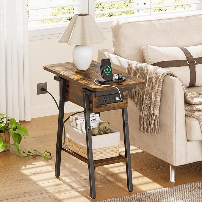 End Table with Charging Station, Flip Top Side Table with USB Ports and Outlets - Image 2