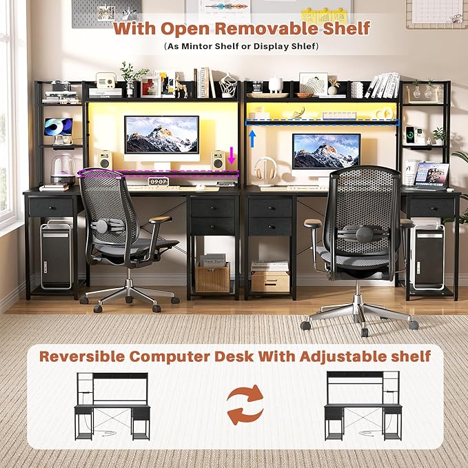Aheaplus LED Gaming Desk with Hutch, 47.2'' Computer Workstation - Image 5