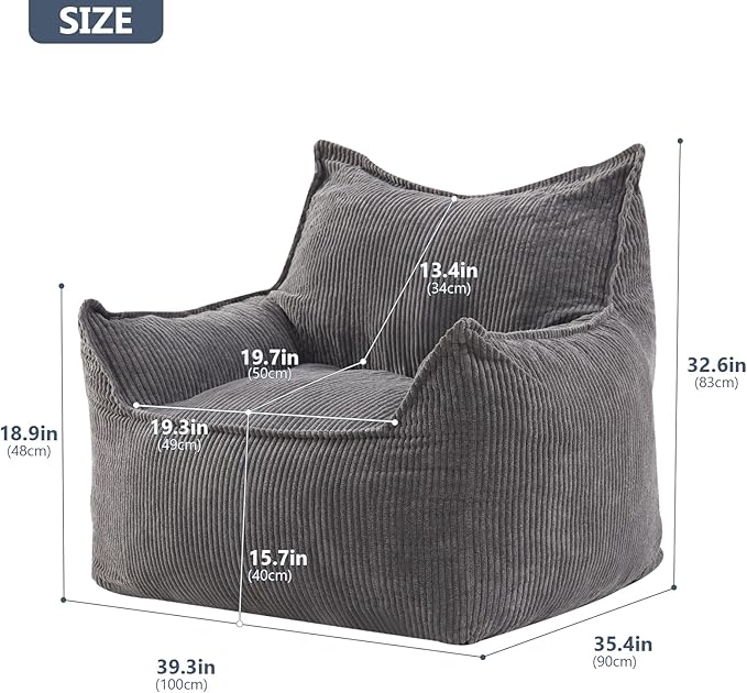 Giant Bean Bag Chair Sofa for Adults Teens, Comfy Corduroy Large Bean Bag Chairs - Image 2