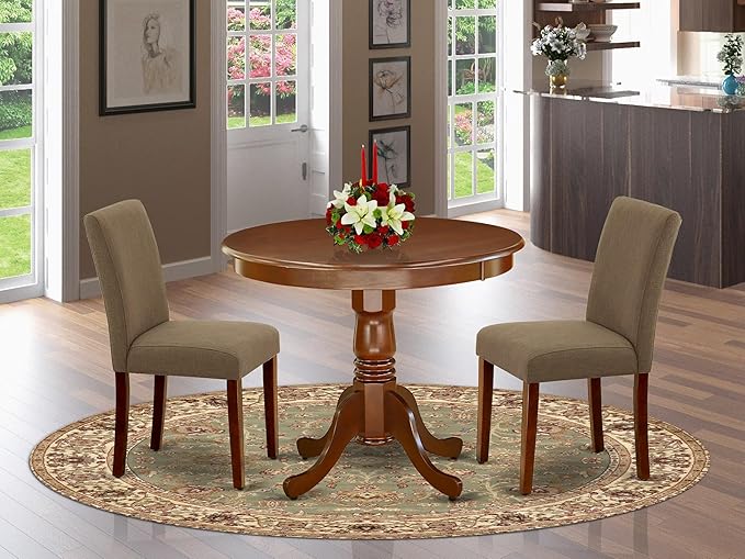 East West Furniture ANAB3-MAH-18 3 Piece Modern Dining Table Set Contains a - Image 2