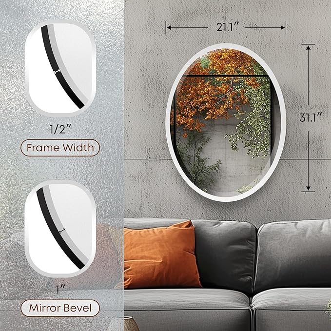 OVALCREST - Oval Wooden Beveled Wall Mirror - Image 3