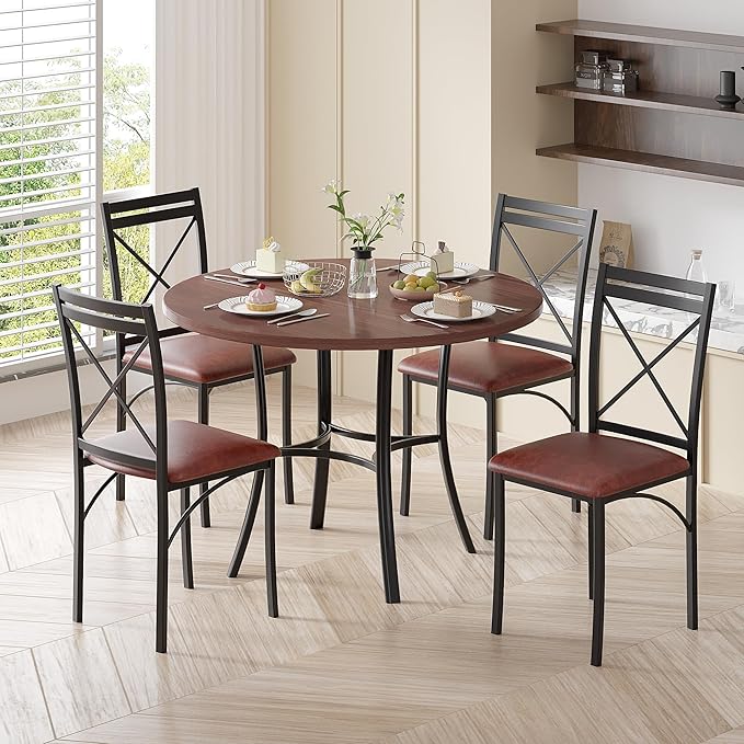 VECELO 36" Round Dining Table for 4, Wood Grain Dinette - Image 6