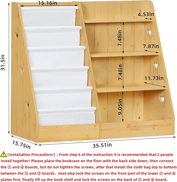 Lerliuo 4 Tier Kids Bookshelf and Storage Organizer, Five Layer Sling Children - Image 3