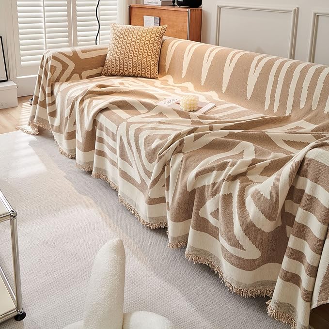STACYPIK Reversible Khaki Beige Couch Cover Boho Couch Cover - Image 9