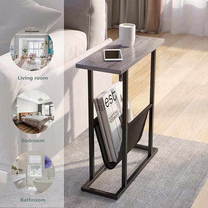 Yusong Small Narrow Side Table for Small Spaces, 17.7" W Slim End Table - Image 5